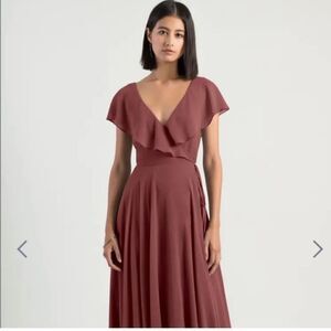 Jenny Yoo Maxi Dress Womens Size 2  Chiffon Bridesmaid  in Cinnamon Rose V Neck